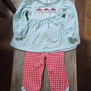 🎁🎁3/20🎁🎁Charming Santa Baby Girl Christmas Outfit - Aqua and Red